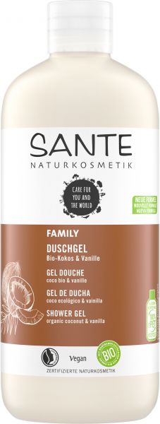 MHD: 4-2025 Rabatt: 10 % SANTE FAMILY Duschgel Bio-Kokos &amp; Vanille 500ml